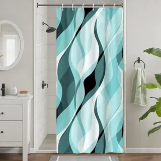 Uiiooazy Duschvorhang Türkis, Duschvorhang Schmal 90x180cm Anti Schimmel Blau Grün Gradient Streifen Gemustert Duschvorhänge Kurz Stoff Waschbar Wasserdicht Bad Vorhang mit 6 Haken für Badezimmer