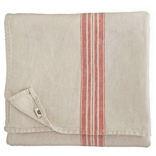 Linen & Cotton Luxus Vintage Shabby Chic Rustikal Tischdecke Provence - 100% Leinen, Beige Natur Rot (136 x 200 cm) Tischtuch Stoff Tischwäsche Rechteckig für Haus Home Küche Dekoration Wohnzimmer