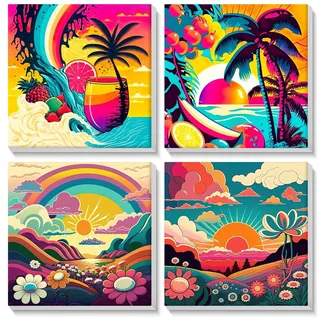 SENQAO 4 Stück Malen Nach Zahlen Erwachsene mit Rahmen, Malen Nach Zahlen Landschaft, Diy Set Erwachsene mit Pinseln und Acrylfarben Handgemalt Ölgemälde Leinwand für Home Décor, 20x20cm