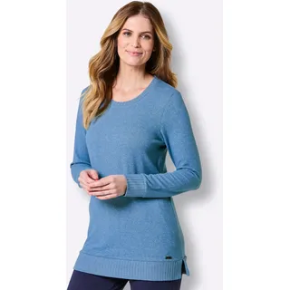 Langarmshirt "Longshirt", Damen, Gr. 36/38, mittelblau, meliert, 74% Viskose, 21% Polyester, 5% Elasthan, unifarben, Shirts Langarmshirt