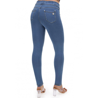Shapingleggings FREDDY "NOW Skinny", Damen, Gr. M (38), N-Gr, bunt (light blau, gelb), Obermaterial: 84% Baumwolle, 16% Elasthan, figurbetont lang, Hosen Shapingleggings, mit Lifting & Shaping Effekt