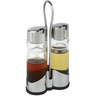 APS Menage ECONOMIC 11,5 x 5,5 cm H: 22 cm Set Essig- und Öl-Flasche mit Ständer Edelstahl Glas
