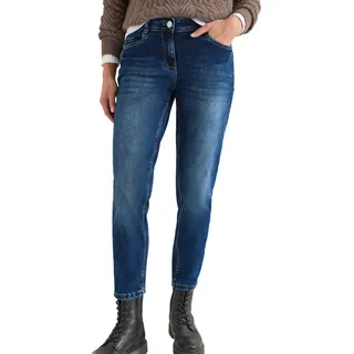 Cecil Slim-fit-Jeans CECIL "Style Scarlett", Damen, Gr. 32, Länge 30, blau (mid blau wash), Denim/Jeans, Obermaterial: 78% Baumwolle, 20% Polyester, 2% Elasthan. Futter: 52% Polyester, 48% Baumwolle, unifarben, slim fit lang, Jeans Slim-fit-Jeans, mit Stretch