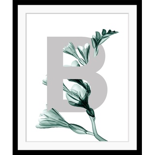 queence Bild »B-Flower«, Buchstaben, gerahmt, Blätter, Blume, grau