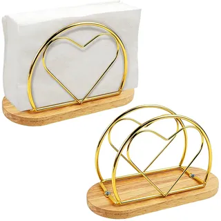 2 Stück Serviettenhalter Holz, 15,7 × 6,7 × 10 cm (Gold)
