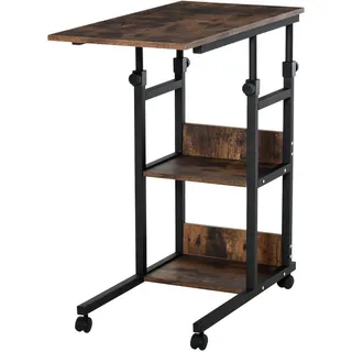 Homcom Beistelltisch Couchtisch mit Rollen höhenverstellbar 2 untere Regale Esszimmer , Braun , Kunststoff , 40x82x80 cm , Wohnzimmer, Wohnzimmertische, Beistelltische