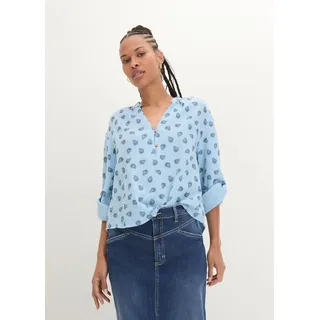 Langarmbluse BONPRIX "Oversize-Bluse aus luftigem Musselin", Damen, Gr. 50, blau (hellblau paisley), Web, Obermaterial: 100% Baumwolle, bedruckt, oversize normal, V-Ausschnitt, mit Aufschlag, Blusen Langarmbluse, Oversize-Passform, für den Alltag, aus Musselin, mit V-Ausschnitt