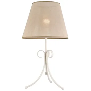 Tischlampe Dreibein Landhaus Metall Stoff Beige Weiß H: 55cm E27