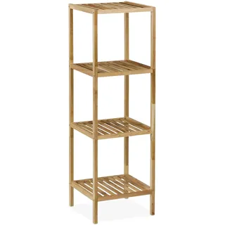 Relaxdays Badregal Walnuss, HBT 113x35,5x35,5 cm, 4 Ablagen, quadratisch, Standregal Küche, Badezimmer Regal Holz, natur