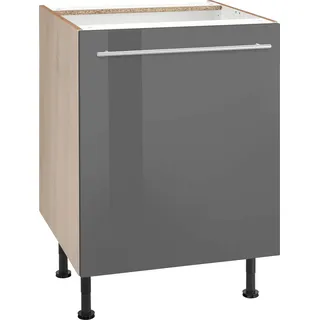 OPTIFIT Unterschrank "Bern" 60 cm breit, mit 1 Tür mit höhenverstellbaren Füßen, mit Metallgriff, grau hochglanz, akaziefarben