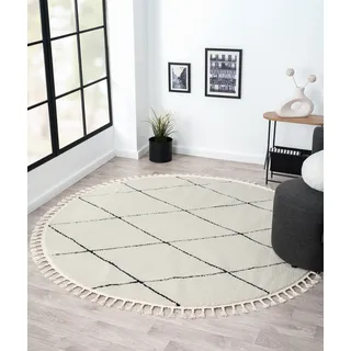 Myflair Moroccan Diamond Hochflorteppich 190 x 190 cm Schwarz/Weiß