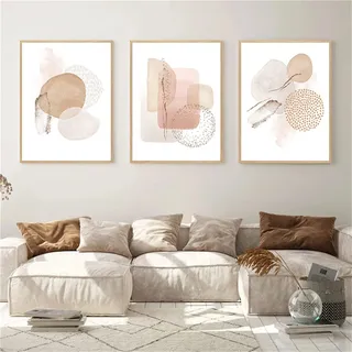 Sarah Duke 3er Abstrakt Poster Set, Aesthetic Wandbilder Beige Leinwandbilder Ohne Rahmen Wandposter Moderne Bilder Wohnzimmer Schlafzimmer (Stil A,50 x 70 cm)