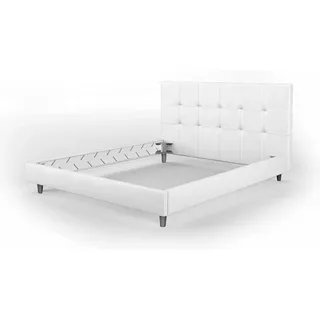 Doppelbett mit Kopfteil, Made in Italy, Struktur aus Holz und Kunstleder, 172x203xh100 cm, Farbe Weiß