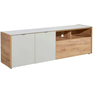 Voleo Lowboard , Eichefarben, Kaschmir , Metall , 3 Fächer , 177x55x40 cm , Made in Germany , Beimöbel erhältlich, Abdeckplatte aus Glas , Wohnzimmer, TV Möbel, Lowboards