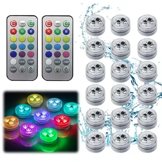 Mini Unterwasser Licht, 12/18 Stück Mini led Teelichter Bunt mit Fernbedienung, 13 Farben RGB Led Lichter mit Fernbedienung, Wasserdichte Teelichter für Vase, Aquarium, Pool, Garten, Party (18)