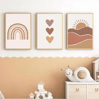 COYUN 3er Set Bilder Kinderzimmer Poster Mädchen A4 Boho Wandbilder Deko