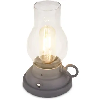 BRILONER - LED Tischlampe kabellos IP44 mit Touch, dimmbar, Akku tauschbar, Campinglampe, Tischleuchte, Akku Lampe, Outdoor, elektronische Öllampe, LED Petroleumlampe, Antik, 10,5x17,5 cm, Anthrazit