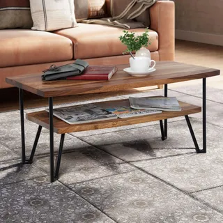 Wohnling Couchtisch Braun Sheesham 90 x 50 x 40 cm