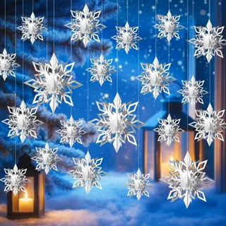 Kiiwah 12 Stücke Weihnachts Schneeflocken Dekorationen, 3D Papier Hängende Schneeflocken Sternförmig Christbaumschmuck, Weihnachtsbaum Anhänger für Weihnachten Home Winter Deko