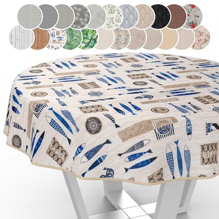 Stoff Tischdecke Tischwäsche Textil Tischtuch Baumwolle Polyester Gewebe abwaschbar pflegeleicht, in rund oval eckig Maritim Rund 140cm mit Saum (Eingefasst)