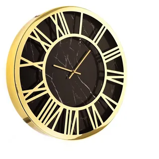 Almina Wanduhr mit Römischen Ziffern mit Marmormuster in Schwarz/Gold 40 cm