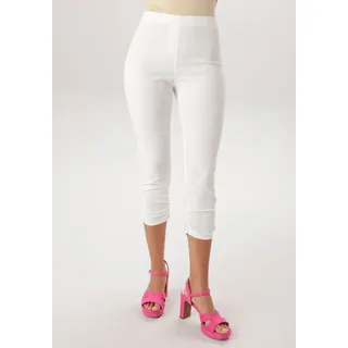 Schlupfhose ANISTON SELECTED, Damen, Gr. 44, N-Gr, weiß (sanftes weiß), Web, Obermaterial: 70% Viskose, 26% Polyamid, 4% Elasthan, unifarben, figurumspielend 7/8-Länge, Hosen Schlupfhose, seitliche Raffung an den Beinen