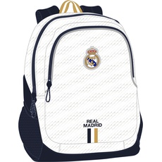 Safta Real Madrid Schulrucksack für Kinder, ideal für Kinder verschiedener Altersgruppen, bequem und vielseitig, Qualität und Strapazierfähigkeit, 32 x 16 x 44 cm, Weiß, weiß, Estándar, Casual
