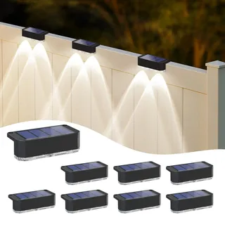Peasur 8 Stück Solarlampen für Außen, Solar Zaunleuchten Aussenleuchte, Wasserdichte Solarleuchte Zaun, Solar Wandleuchte Aussen für Stufen, Terrasse, Treppen, Balkon(Kaltweiß)