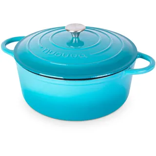 Gusseisen Dutch Oven mit Deckel – Emaille-Schmortopf mit Antihaft, Ofenfest – Blau, 6.9 Liter, 30 cm – Robuster Dutch Oven – von Nuovva