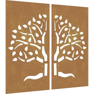 vidaXL 2-tlg. Garten-Wanddeko 105x155 cm Cortenstahl Baum-Design - Braun