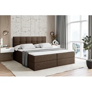 ALTDECOR Boxspringbett mit H3 Matratze und Topper - 160 x 200 cm - MARCE - Braun Gewebe - Polsterbett mit Bettkasten und Lattenrost, Bett mit Stauraum - Braun