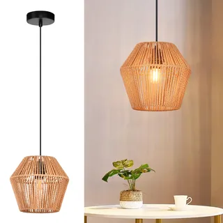 ZMH Hängelampe Vintage Rattan Pendelleuchte Boho Esszimmerlampe 150cm E27 Hängeleuchte Rustikal Esstischlampe Hängend 40W