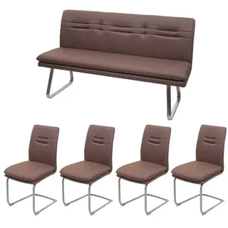 MCW Esszimmer-Set MCW-H70, Esszimmergruppe Sitzgruppe Esszimmergarnitur, Stoff/Textil Edelstahl gebürstet ~ braun 160cm