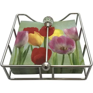 SILBERKANNE Serviettenhalter 19x19 cm | "Hamburg" | Silber Plated versilbert | Mit glitzerndem Kristall | Für Cocktail & Papier-Servietten