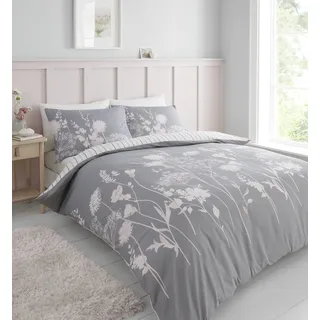 Catherine Lansfield Bedding Meadowsweet Floral Single Duvet Cover Set with Pillowcases Pink Grey