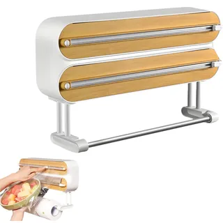 SOONHUA Holz Frischhaltefolienspender, Verbesserter Universal Folienspender und Küchenrollenhalter, Magnetischer Küchenfolienspender mit Schneidevorrichtung, für Plastikfolie Restaurant