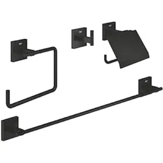 Grohe Start Cube - Starterset Bad 4in1 + Kleber Set (verdeckte Befestigung, zum Kleben oder Bohren, langlebige Oberfläche), matt schwarz