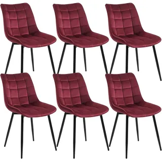 Woltu Esszimmerstühle 6er Set Küchenstuhl Polsterstuhl Design Stuhl mit Rückenlehne, Sitzfläche aus Samt, Metallbeine, Bordeaux BH142bd-6