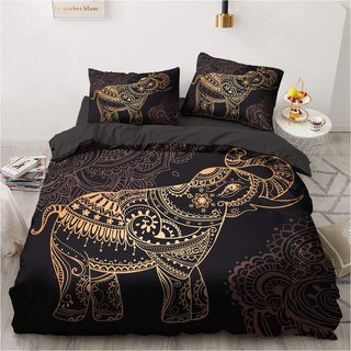 Luowei Bettwäsche 200x200cm Elefant Dekoratives Bettbezug Set Weiche Microfaser Bohemien Indisch Stil Deckenbezug mit Reißverschluss und 2 Kissenbezüge 80x80cm