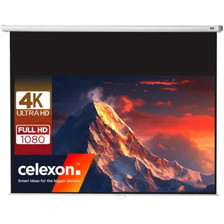 celexon Economy Rollo-Leinwand 100" | 220x124 cm 16:9 | manuell ausziehbare 4K, Full-HD Beamerleinwand für Projektionen im Heimkino & Büro | Wand- & Deckenmontage/ zum Aufhängen