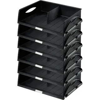 Leitz Ablagekorb Querformat A3, 6er Pack, Ideales Sortier- und Ablagesystem für Poststellen und Kopierräume, Schwarz, Sorty, 52320095