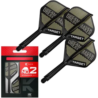 Target Darts Dimitri Van den Bergh K Flex Flights und Shaft System, No.2 (Intermediate, 26mm) | Packung mit 3 Kflex All In One Flights, Player Edition Darts Zubehör | K-Flex Dart Schaft