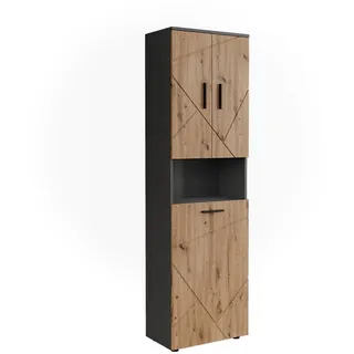 Vicco Hochschrank Irma, Anthrazit/Goldkraft Eiche, 50 x 172 cm mit Wäschkorb , Anthrazit, Honigeiche , Holzwerkstoff , Rechteckig , 50x172x30 cm , Badezimmer, Badmöbel, Hochschränke