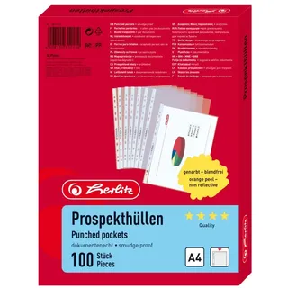 Herlitz 10840320 Prospekthülle A4 genarbt, Premium je 100 im Beutel, dokumentenecht (Prospekthülle A4 genarbt | Premium, 100 Stück)