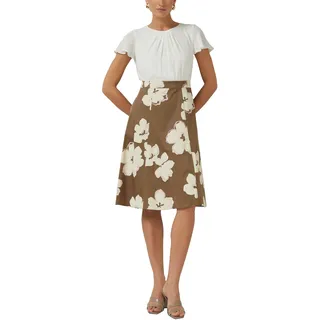 Etuikleid S.OLIVER BLACK LABEL, Damen, Gr. 46, N-Gr, nouigat aop, Web, Obermaterial: 97% Baumwolle, 3% Elasthan, bedruckt, unifarben mit Farbeinsätzen, körpernah kniefrei, Rundhals, abgesteppte Kante, Kleider Etuikleid, Tailliertes Etuikleid aus Baumwoll-Elasthan-Mix und geblümt