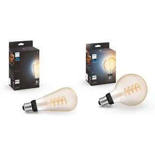 Philips Hue White E27 Filament ST72 & White E27 Filament Globe Lampe (550 lm), dimmbare LED Lampe für das Hue Lichtsystem mit warmweißen Licht, smarte Lichtsteuerung über Sprache und App