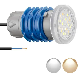 LyLmLe Mini LED Poolscheinwerfer mit 1 1/2” Außengewinde, 6W Poolbeleuchtung 2 Farben Schaltbares Weiß 3000K & 6000K, Ø49mm, 12V AC Unterwasser LED Poollampe für Betonpool/Styroporpools SPA Treppen