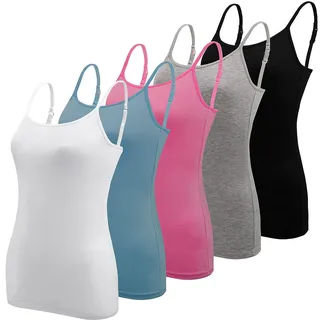BQTQ 5 Stück Unterhemd Damen Spaghetti Top Spaghettiträger Basic Cami Tank Tops mit Verstellbarer Strap für Frauen