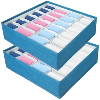 AiQInu Schubladen Organizer für Socken und Unterwäsche,2 Stück 24 Zellen Faltbare Schubladen Ordnungssystem Kleiderschrank Schublade Divider Organizer zum Unterwäsche, Socken, Krawatten, Gürtel