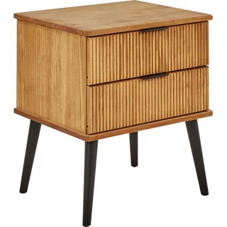 BELIANI Nachttisch Hellbraun aus Kiefernholz mit 2 Schubladen Geriffelte Optik Modern Elegant Nachtschrank für Schlafzimmer - Braun, Schwarz